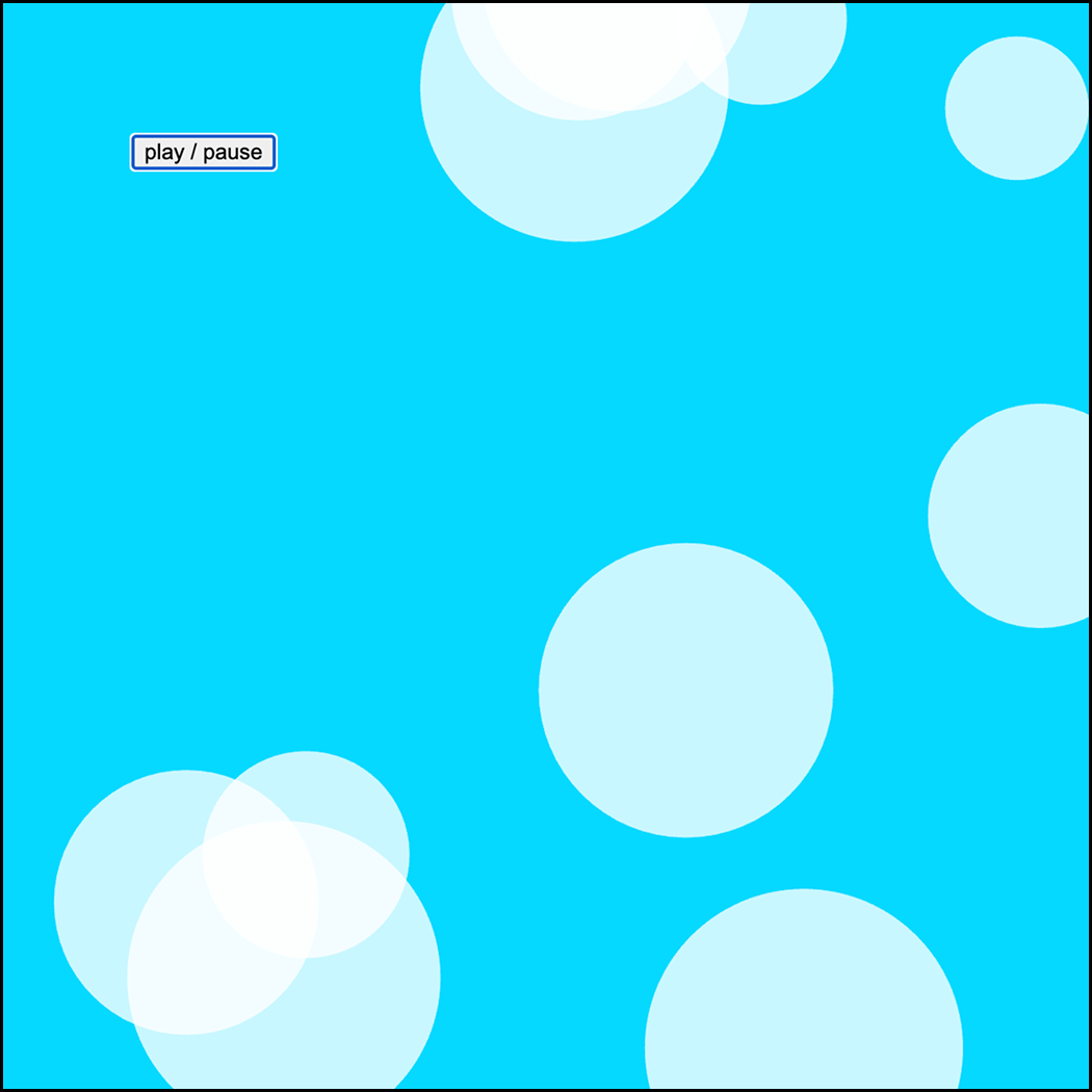 This time, I tried using triangle wave for a clearer sound. Then, I set the frequency to high (1100 Hz) and change the background to neon blue. I added large white circles that appear randomly across the canvas and stay visible until I pause the sound.