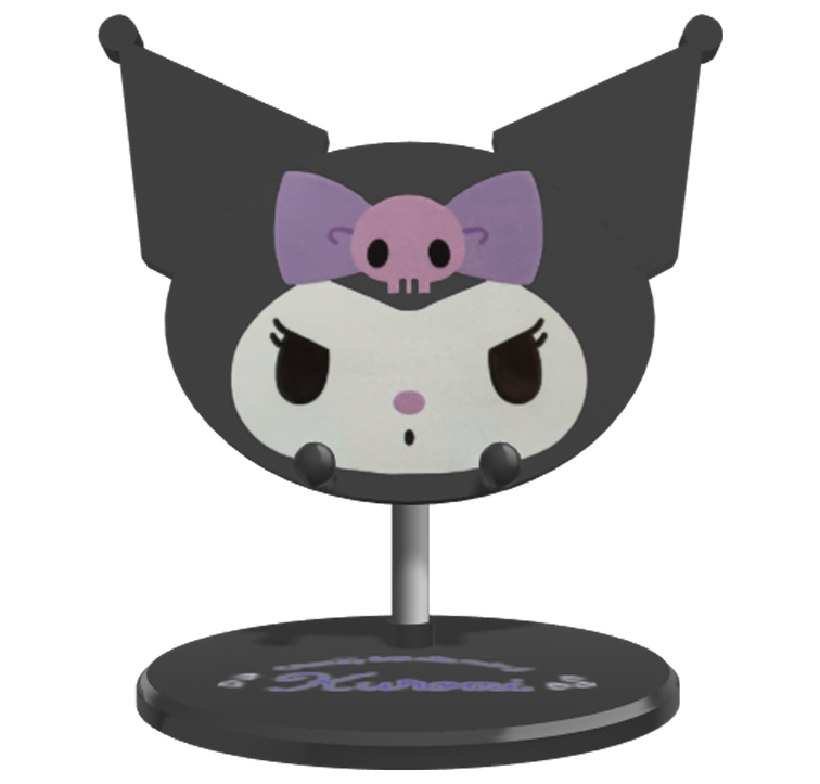 The phone stand is shaped after one of Sanrio's most iconic character Kuromi. She has a very iconic silhouette that is easily recognisable by all. <div class='container'><iframe class='responsive-iframe' src='https://my.spline.design/untitled-Vwj6aL0Po0IvDV2XN9TsiaUR/'></iframe></div>