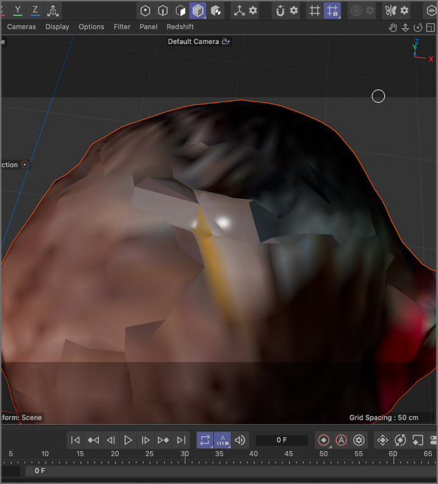 Top view of the girl plushie. I cut off the string and covered it up with MeshMixer. Then coloured it in Cinema4D.