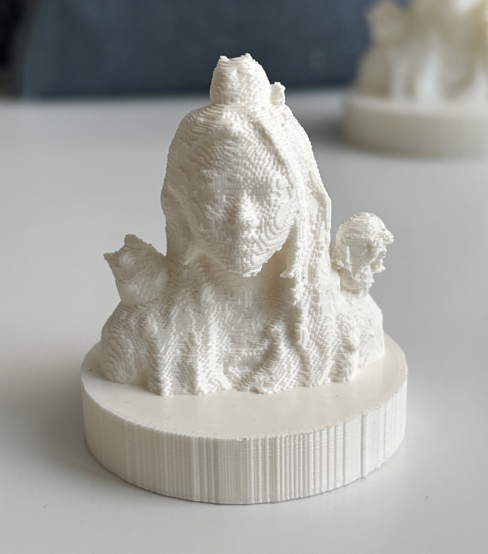 In this project, I decided to develop a 3D Printed Selfie. I explored digital and physical self-representation through applications like  Scaniverse, Cinema4D, Meshmixer, and UltiMaker Cura. I combined a 3D scan of myself with three objects: a cat plushie, a doll, and a corgi sculpture; each carrying personal significance and connections to loved ones.